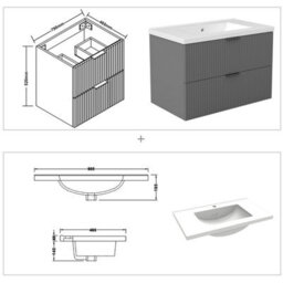 AVER-GROWTH 800mm Bathroom Vanity Unit With Ceramic Basin Sink 2 Drawer Wall Hung Black Handles Matt Grey Bathroom Cabinet Storage Cupboard - thumbnail 4