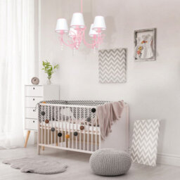 Milagro Charlotte Pink Ceiling Light 3Xe14 Delightful Hand Made Chandelier Elegant Fabric Shades Flying Butterflies With Crystals - thumbnail 1