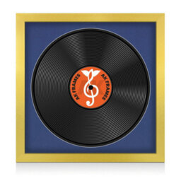 "16X16"" Gold Modern Vinyl Record Frame With Blue Mount For 12 Inch Lp Disc - Ak Frames"