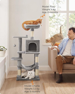 Songmics Multi-Level Cat Condo, Indoor Cat Tree Tower With 4 Scratching Posts, 2 Perches, Hammock, And Cave, Light Grey - image 1