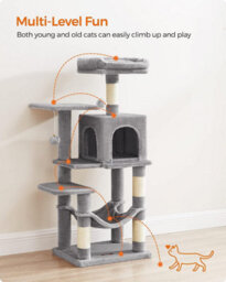 Songmics Multi-Level Cat Condo, Indoor Cat Tree Tower With 4 Scratching Posts, 2 Perches, Hammock, And Cave, Light Grey - thumbnail 3