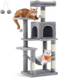 Songmics Multi-Level Cat Condo, Indoor Cat Tree Tower With 4 Scratching Posts, 2 Perches, Hammock, And Cave, Light Grey - thumbnail 2