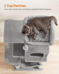 Songmics Multi-Level Cat Condo, Indoor Cat Tree Tower With 4 Scratching Posts, 2 Perches, Hammock, And Cave, Light Grey - thumbnail 4
