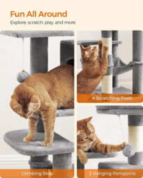 Songmics Multi-Level Cat Condo, Indoor Cat Tree Tower With 4 Scratching Posts, 2 Perches, Hammock, And Cave, Light Grey - thumbnail 6