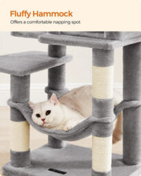 Songmics Multi-Level Cat Condo, Indoor Cat Tree Tower With 4 Scratching Posts, 2 Perches, Hammock, And Cave, Light Grey - thumbnail 5