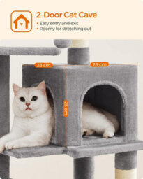 Songmics Multi-Level Cat Condo, Indoor Cat Tree Tower With 4 Scratching Posts, 2 Perches, Hammock, And Cave, Light Grey - thumbnail 8
