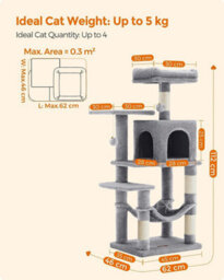 Songmics Multi-Level Cat Condo, Indoor Cat Tree Tower With 4 Scratching Posts, 2 Perches, Hammock, And Cave, Light Grey - thumbnail 9