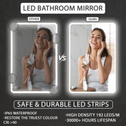 Arko Bathroom Mirror With Led Lights With Bluetooth 500X700mm - Wall Mounted Vanity Mirror - Illuminated Led Mirror - thumbnail 7