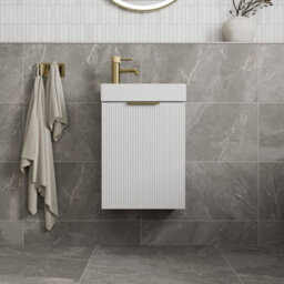 Affine Fluted 400mm Bathroom Vanity Unit Basin Wall Hung Cupboard Soft Close Matt White - thumbnail 2