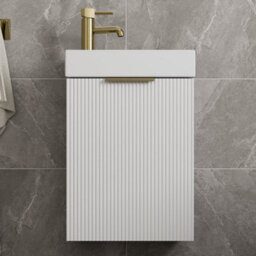 Affine Fluted 400mm Bathroom Vanity Unit Basin Wall Hung Cupboard Soft Close Matt White - thumbnail 1