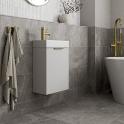Affine Fluted 400mm Bathroom Vanity Unit Basin Wall Hung Cupboard Soft Close Matt White - thumbnail 3