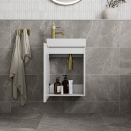 Affine Fluted 400mm Bathroom Vanity Unit Basin Wall Hung Cupboard Soft Close Matt White - thumbnail 4