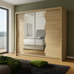 Bega X180 Wardrobe 180Cm With Sliding Doors Mirro Hanging Rail Shelves Modern Bedroom Storage Sonoma - thumbnail 1