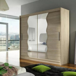 Bega X180 Wardrobe 180Cm With Sliding Doors Mirro Hanging Rail Shelves Modern Bedroom Storage Sonoma - thumbnail 2