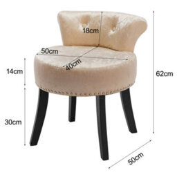 Living And Home Champagne Velvet Upholstered Dressing Table Stool With Black Rubberwood Legs W 500 X D 500 X H 620 mm - thumbnail 5