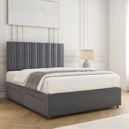 Bsspoke Sienna Divan Bed Set In Steel Plush Velvet 24Inch Headboard & Mattress No Drawers  In Single Double King 4Ft 6Ft - thumbnail 2