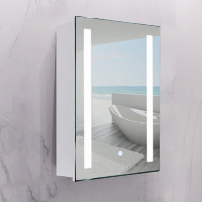 Living And Home Touch Sensor Wall Bathroom Mirror Cabinet Led Lighting With Shaver Socket 700 X 500 mm - image 1