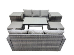 Fimous Garden Rattan Outdoor Furniture Set 8 Seater With 3 Seater Sofa 2 Side Table 2 Big Stools Dark Grey - thumbnail 2