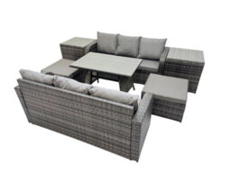Fimous Garden Rattan Outdoor Furniture Set 8 Seater With 3 Seater Sofa 2 Side Table 2 Big Stools Dark Grey - thumbnail 1
