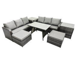 Fimous Garden Rattan Outdoor Furniture Set 8 Seater With 3 Seater Sofa 2 Side Table 2 Big Stools Dark Grey - thumbnail 3