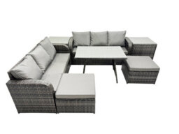 Fimous Garden Rattan Outdoor Furniture Set 8 Seater With 3 Seater Sofa 2 Side Table 2 Big Stools Dark Grey - thumbnail 4