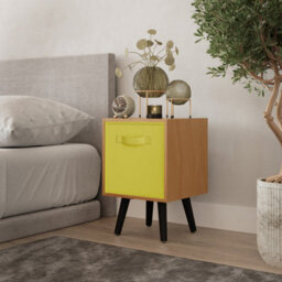 Urbn-Living Urbnliving 51Cm Height Beech Wooden Cube Storage Bookcase Yellow Inserts Scandinavian Black Legs - thumbnail 1