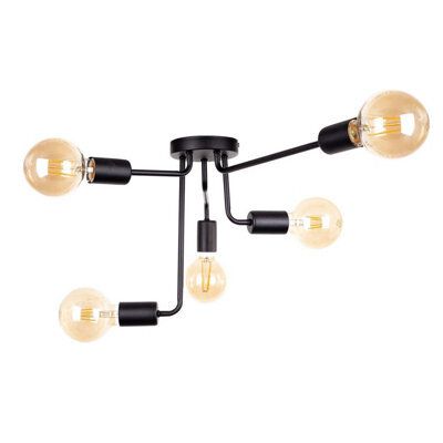 Luminosa Lighting Luminosa Nixon Multi Arm Semi Flush Ceiling Light Black, 50Cm, 5X E27