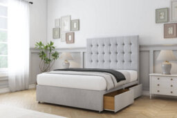 "Sloomy Alabama Silver Naples Divan Bed Base 2 Drawers Same Side With 54"" Floor Standing Headboard 3' Single" - thumbnail 4