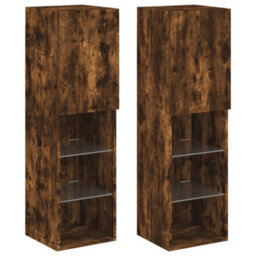 Berkfield Tv Cabinets With Led Lights 2 Pcs Smoked Oak 30.5X30X102 Cm - thumbnail 2