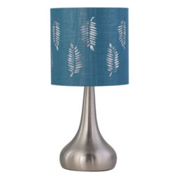 First Choice Lighting Romana - Brushed Chrome Touch Operated Table Lamp With Teal Fern Shade - thumbnail 1