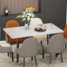 Fativo Stunning High Gloss 4-6 Seater Sintered Stone Marble Dining Table Kitchen Dinette Table House, Beige - thumbnail 8