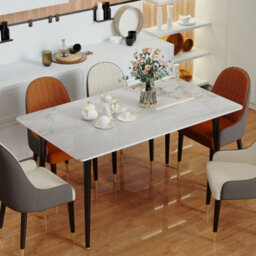 Fativo Stunning High Gloss 4-6 Seater Sintered Stone Marble Dining Table Kitchen Dinette Table House, Beige