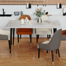 Fativo Stunning High Gloss 4-6 Seater Sintered Stone Marble Dining Table Kitchen Dinette Table House, Beige - thumbnail 6