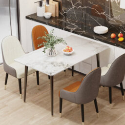 Fativo Stunning High Gloss 4-6 Seater Sintered Stone Marble Dining Table Kitchen Dinette Table House, Beige - thumbnail 7