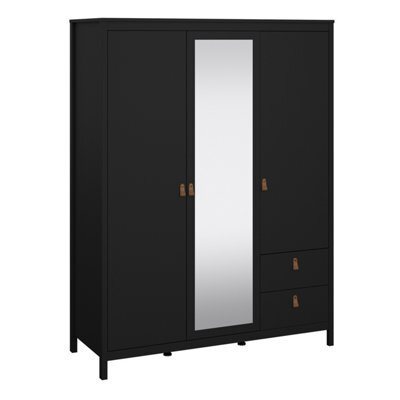 Furniture To Go Barcelona  Wardrobe With 2 Doors + 1 Mirror Door + 2 Drawers Matt Black - image 1