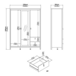 Furniture To Go Barcelona  Wardrobe With 2 Doors + 1 Mirror Door + 2 Drawers Matt Black - thumbnail 9