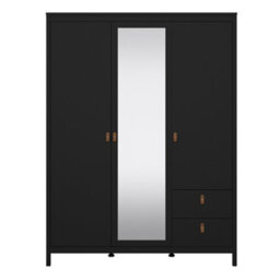 Furniture To Go Barcelona  Wardrobe With 2 Doors + 1 Mirror Door + 2 Drawers Matt Black - thumbnail 2