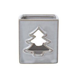 White Ceramic Tree Cut-Out Square Tealight Holder For Decor - thumbnail 1
