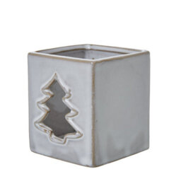 White Ceramic Tree Cut-Out Square Tealight Holder For Decor - thumbnail 2