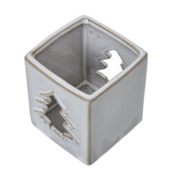White Ceramic Tree Cut-Out Square Tealight Holder For Decor - thumbnail 3