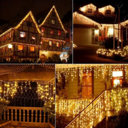 Living And Home 1200 Warm Yellow Led Solar Powered Icicle Light String With Remote Control, Multi Functional Timer Outdoor String Light,30M - thumbnail 3