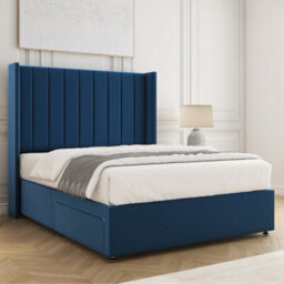 Bsspoke Hannah Divan Bed Blue Plush Velvet 54Inch Wingedback Panel Headboard 2 Drawers Footend & Mattress In All Sizes - thumbnail 3