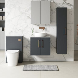 Nuie Arno Wall Hung 2-Door Vanity Unit & Laminate Worktop In Bellato Grey, Modern Counter Top Vanity Unit In Soft Black - thumbnail 2
