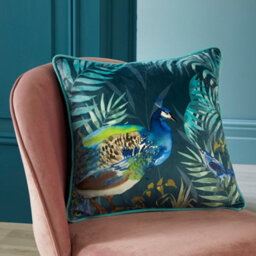 Soirée Peacock Jungle Velvet Teal Filled Cushion
