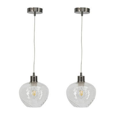 First Choice Lighting Set Of 2 Bradson - Clear Swirl Glass With Satin Nickel Pendant Fitting - image 1