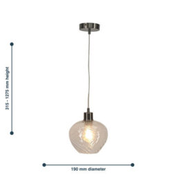 First Choice Lighting Set Of 2 Bradson - Clear Swirl Glass With Satin Nickel Pendant Fitting - thumbnail 8