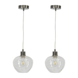 First Choice Lighting Set Of 2 Bradson - Clear Swirl Glass With Satin Nickel Pendant Fitting - thumbnail 1