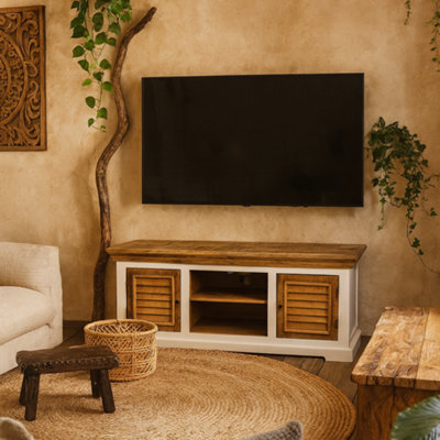 "Wyld Haus Alington White And Natural Solid Mango Wood Tv Cabinet For Tvs Up To 57""" - image 1