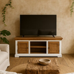 "Wyld Haus Alington White And Natural Solid Mango Wood Tv Cabinet For Tvs Up To 57""" - thumbnail 2