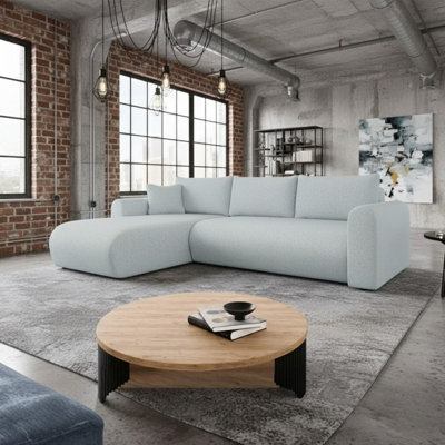 Universal Corner Sofa Bed With Storage Profiled Comfort Modern Fabric Left Or Right Hand 212 122Cm Sleeping Area Light Grey - image 1